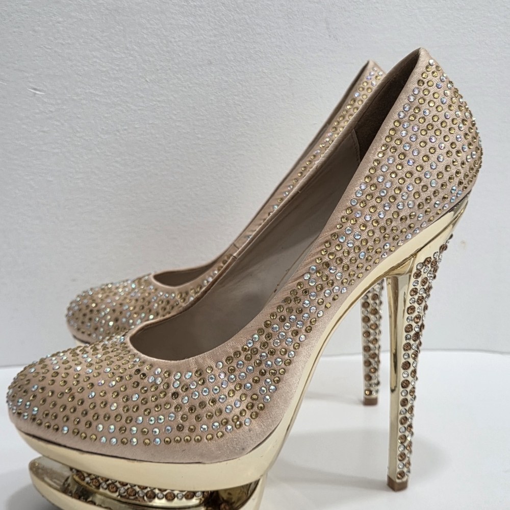 Italina Elegant Gold Studded Women's Heels Sz 8 - Picture 11 of 16